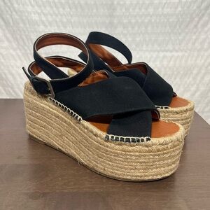 Alohas Black Cloth and Leather Espadrilles Size 39 US 8-8.5